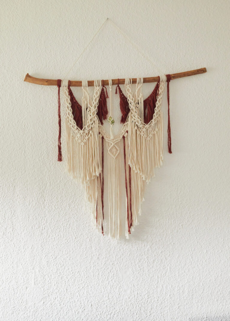 Makramee Wandteppich groß mit Edelstein